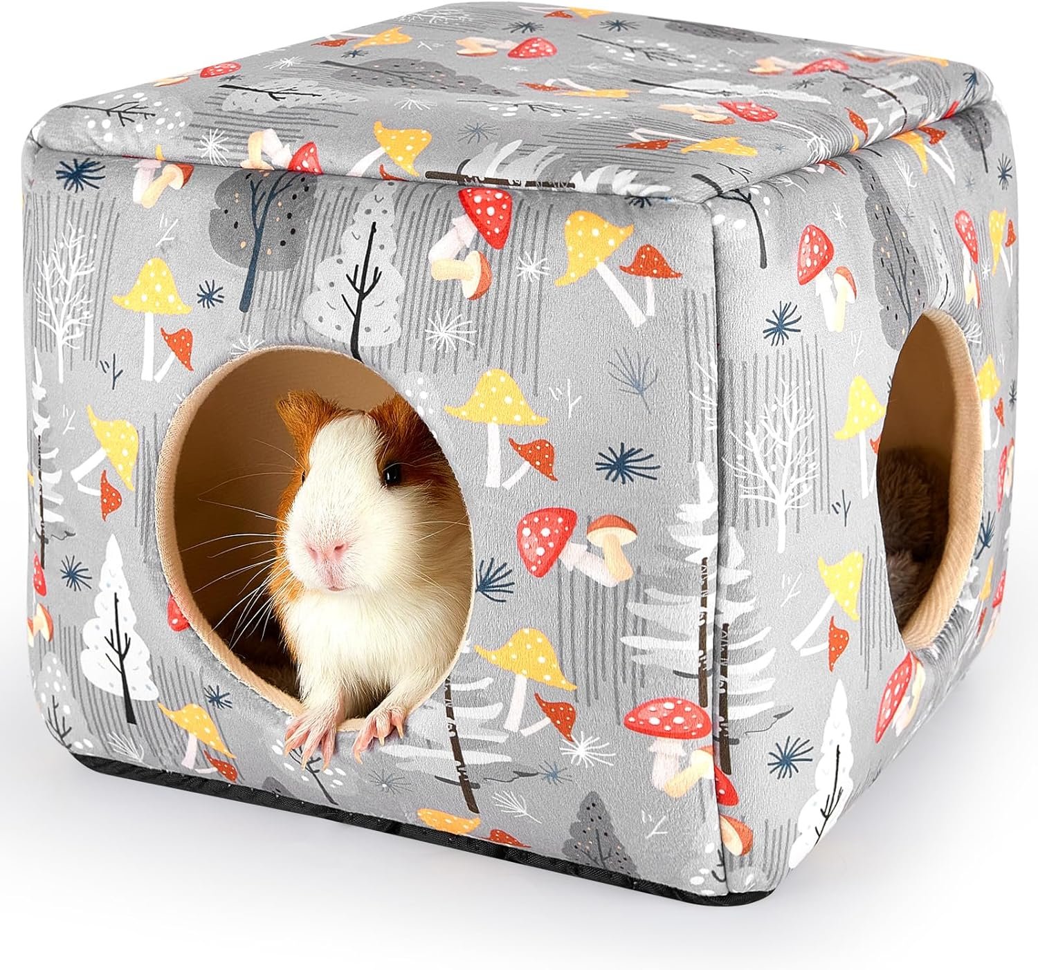 Bienbee Guinea Pig Hideout, Washable Plush House for Small Animals | Guinea Pig House with 2 Wide Entrances, Removable Mat and Non-skid Bottom,Warm and Cozy for Small Pet’s Resting and Hiding