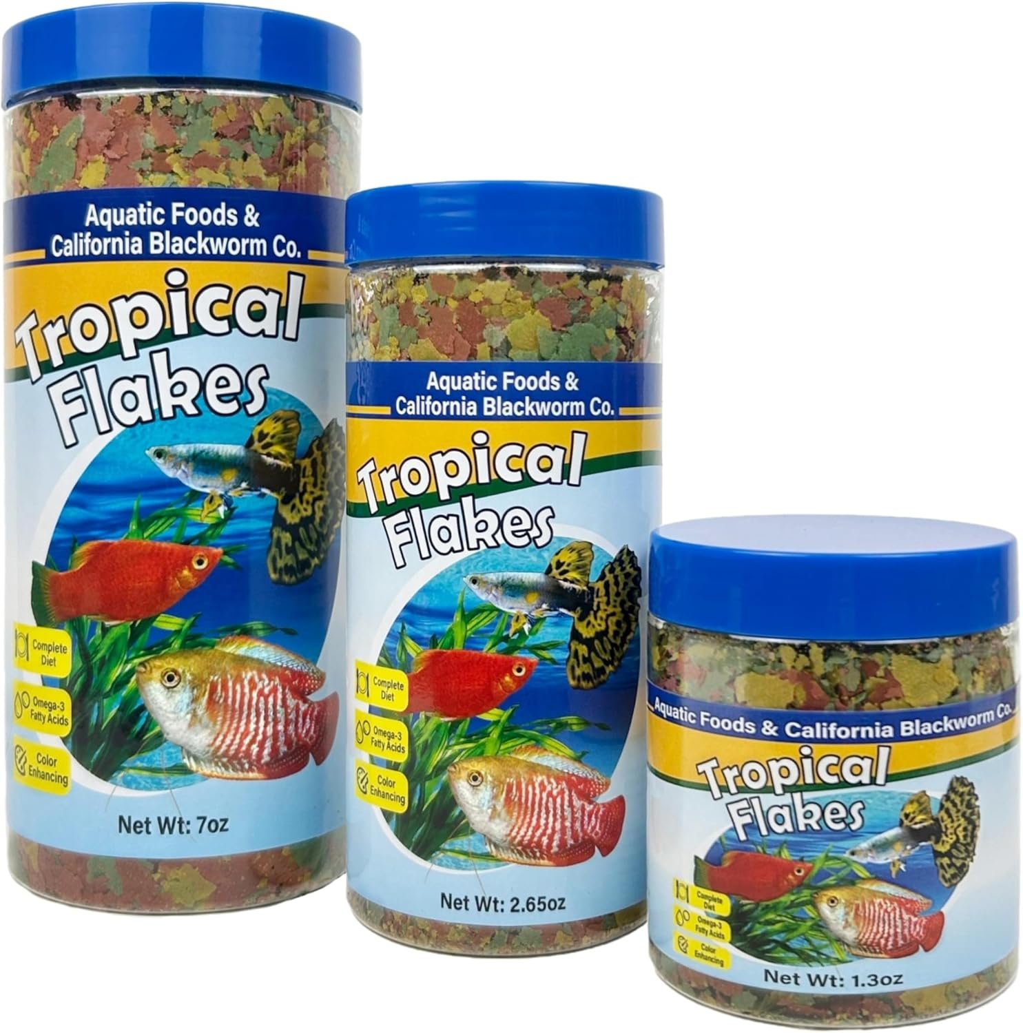 Premium Tropical Fish Flakes, for Angel Fish, Guppies, Live Bearers, Loaches, Gouramis, Cichlids, All Tropical Fish. 12-Type pellets and 4-Type Wafers Included..7.0oz Canister
