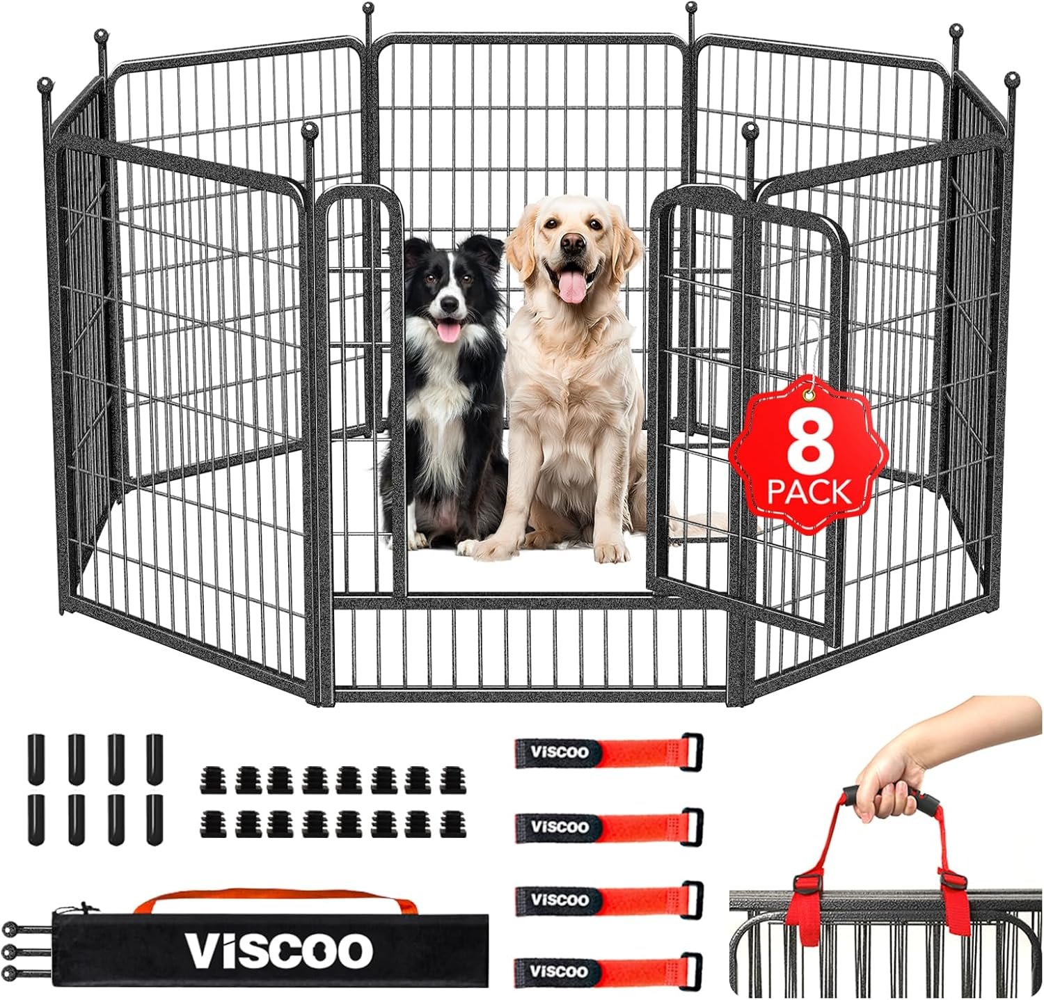 VISCOO Dog Playpen Outdoor, 8 Panels 40″ High Heavy Duty Metal Dog Pen | Pet Fence for Large/Medium/Small Dogs, with Doors Foldable Dog Fence Exercise Pen for RV, Camping, Yard