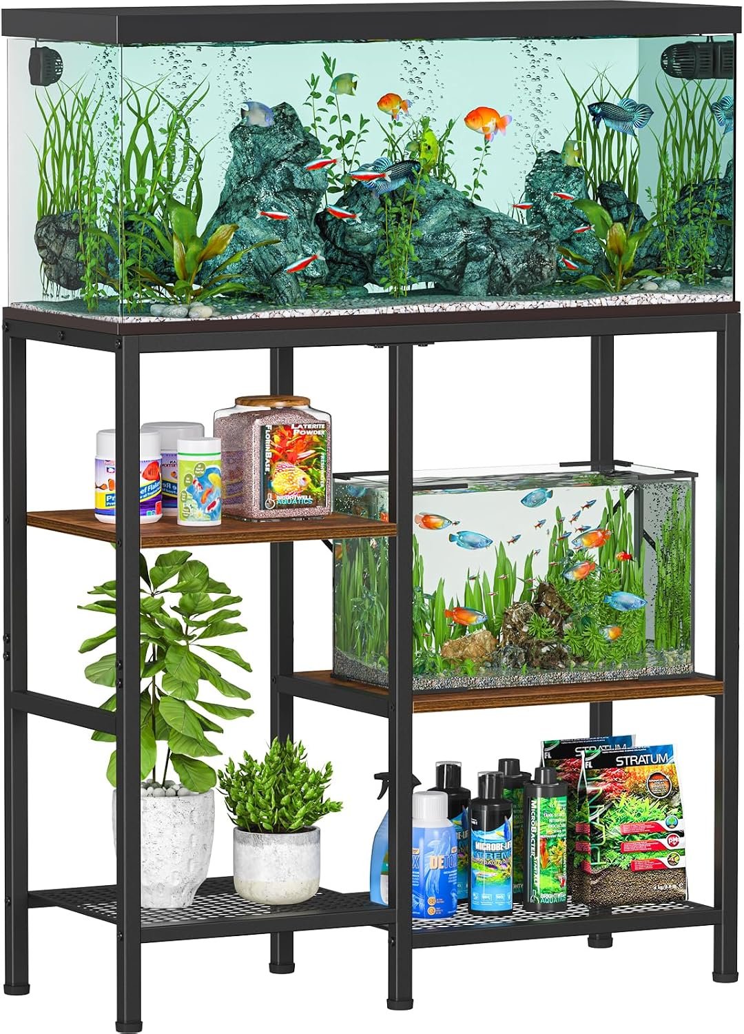 Snughome 30 Gallon Aquarium Stand, Fish Tank Stand with Shelf for Storage, 3 Tier Heavy Metal Frame Fish Tank Stand, 30 Gallon Aquarium Stand for Home Office, 30.31″ x 12.01″ x 30.31″, Rustic Brown