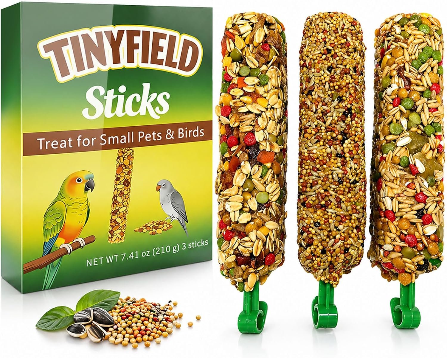 TINYFIELD Bird Treats Sticks, 7.4OZ Millet Spray for Parakeet Budgie Cockatiel Finch Canary Lovebird Conure, Natural Plant Based, 3 Count