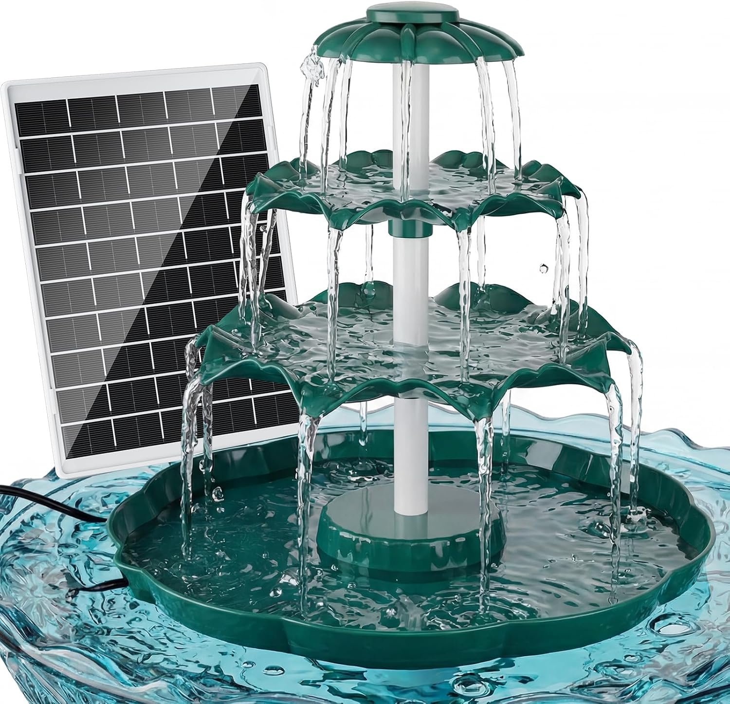 AISITIN 6.5W Solar Bird Bath Fountain, 3-Tiered Waterfall, DIY Detachable | Solar Fountain Pump & Adjustable Panel, Lightweight Resin Plastic for Garden, Outdoor Bird Feeder, Pond Decor