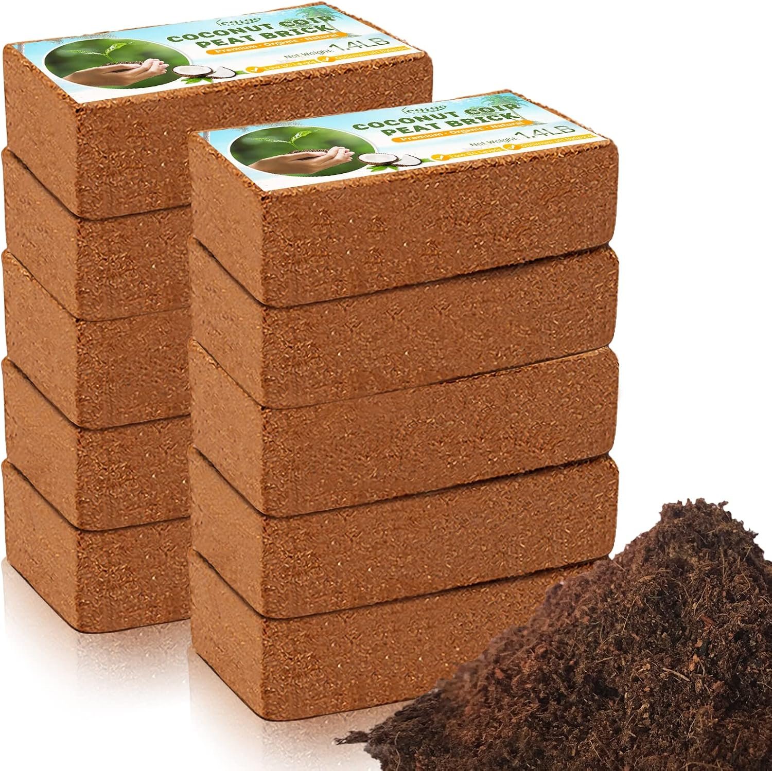 10Pack Organic Coco Coir Brick for Plants, Natural Coconut Coir Soil | Moisture Retention, Coconut Fiber Substrate for Seed Starting, Soil Amendment, Potting Mix, Gardening, Composting & Reptile