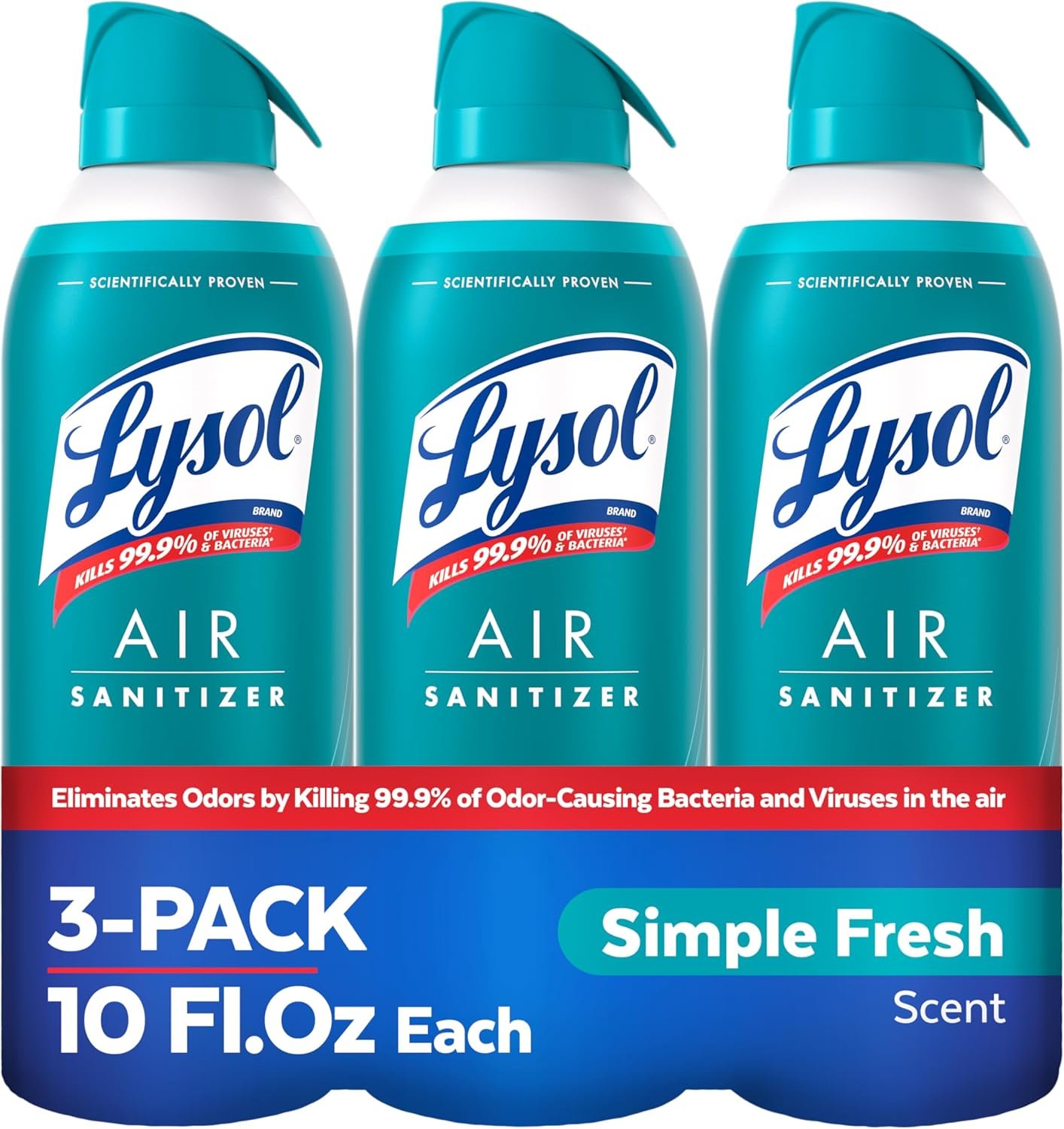 Lysol Air Sanitizer with Bacterial Odor Eliminator for Home & Office, Air Freshener Alternative, Simple Fresh Scent, 10 oz (Pack of 3)