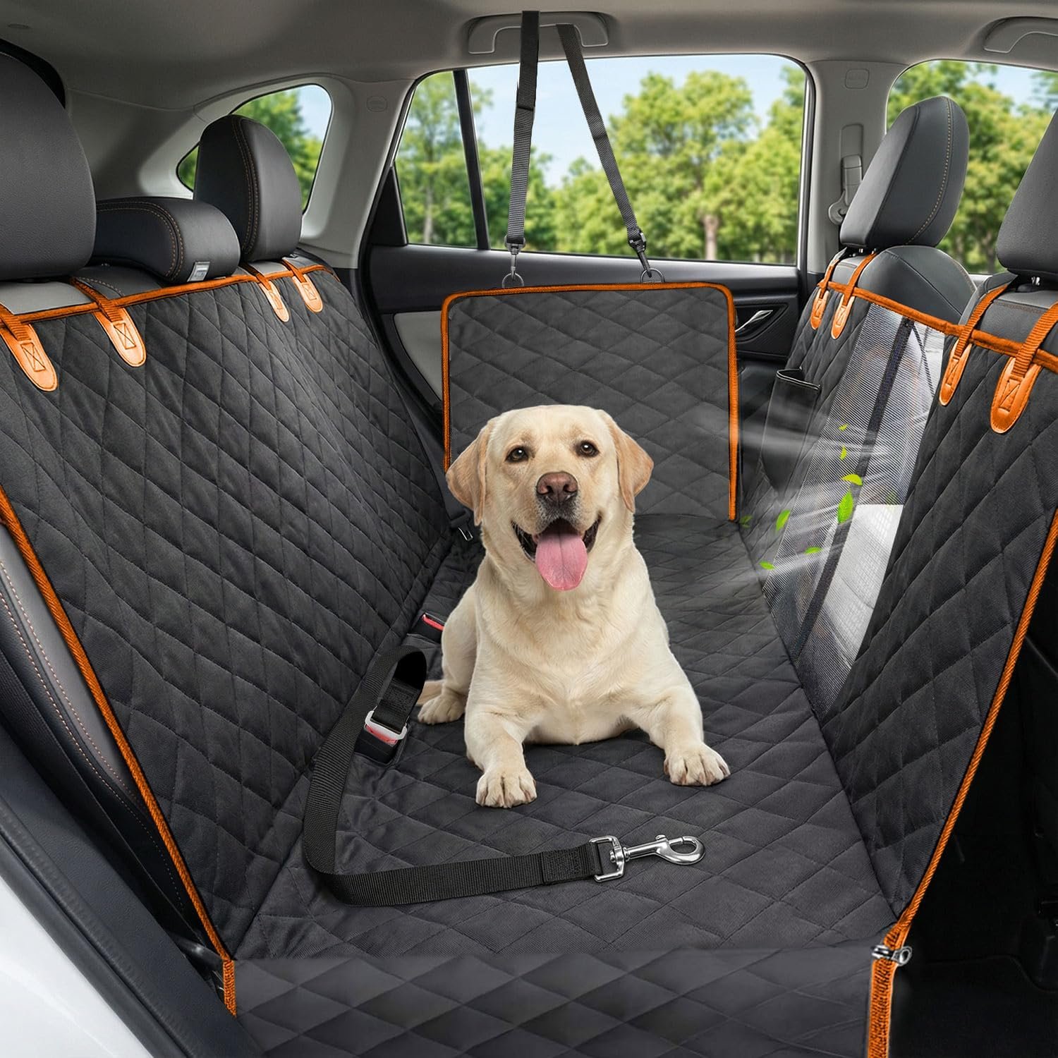 Dog Car Seat Cover, 600D Heavy Dute Car Seat Cover for Dogs Pets, 100% Waterproof Anti-Scratch Nonslip Dog Hammock for Cars, Seat Covers Protector with SeatBelt for Sedan SUV Truck Standard Oran&Black