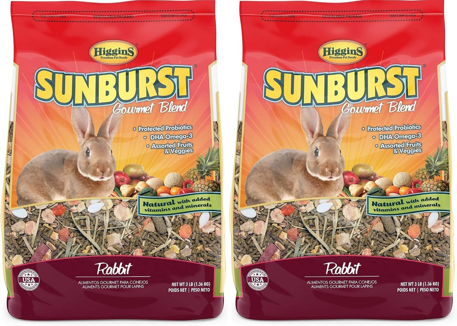 Higgins 2 Pack of Sunburst Gourmet Blend Rabbit Food, 3 Pounds Each