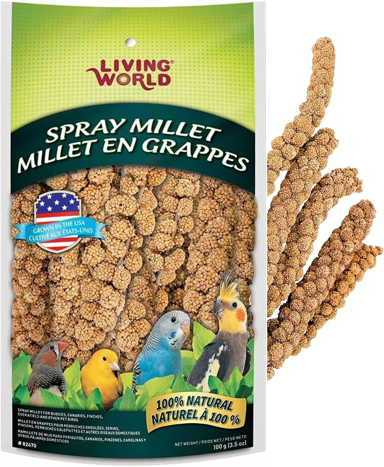Living World – Millet Spray for Birds, 3.5 Oz – Premium Treat for Budgies, Canaries, Finches, Cockatiels and Other Pet Birds