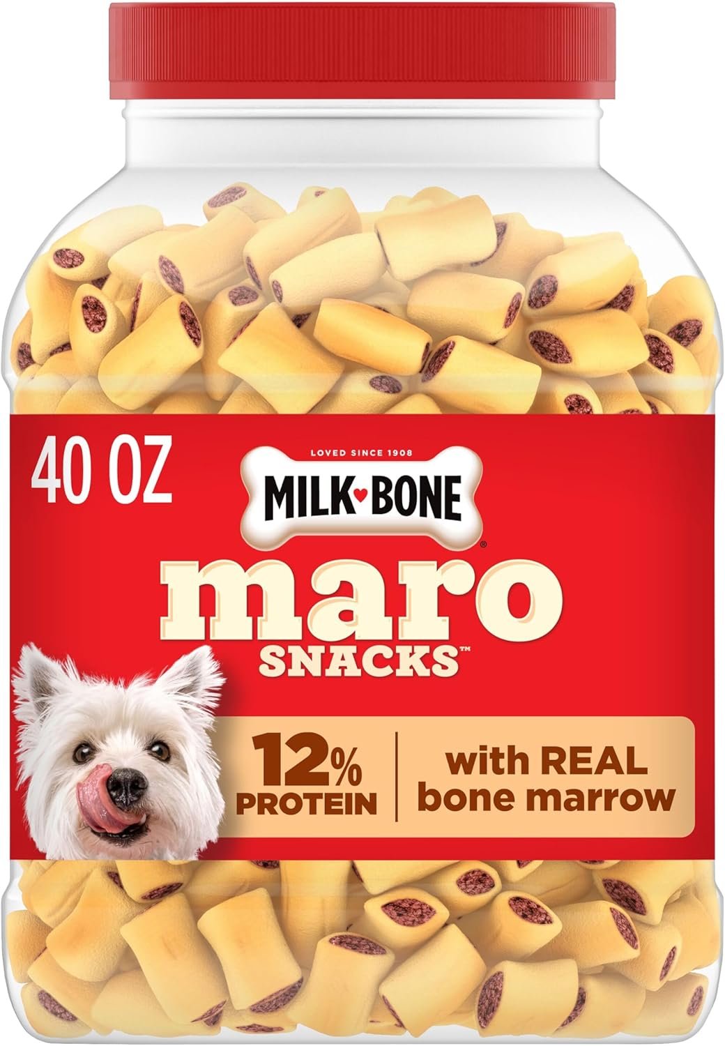 Milk-Bone MaroSnacks Small Dog Treats with Real Bone Marrow, 40 Oz. Canister | Dog treats with 12% protein