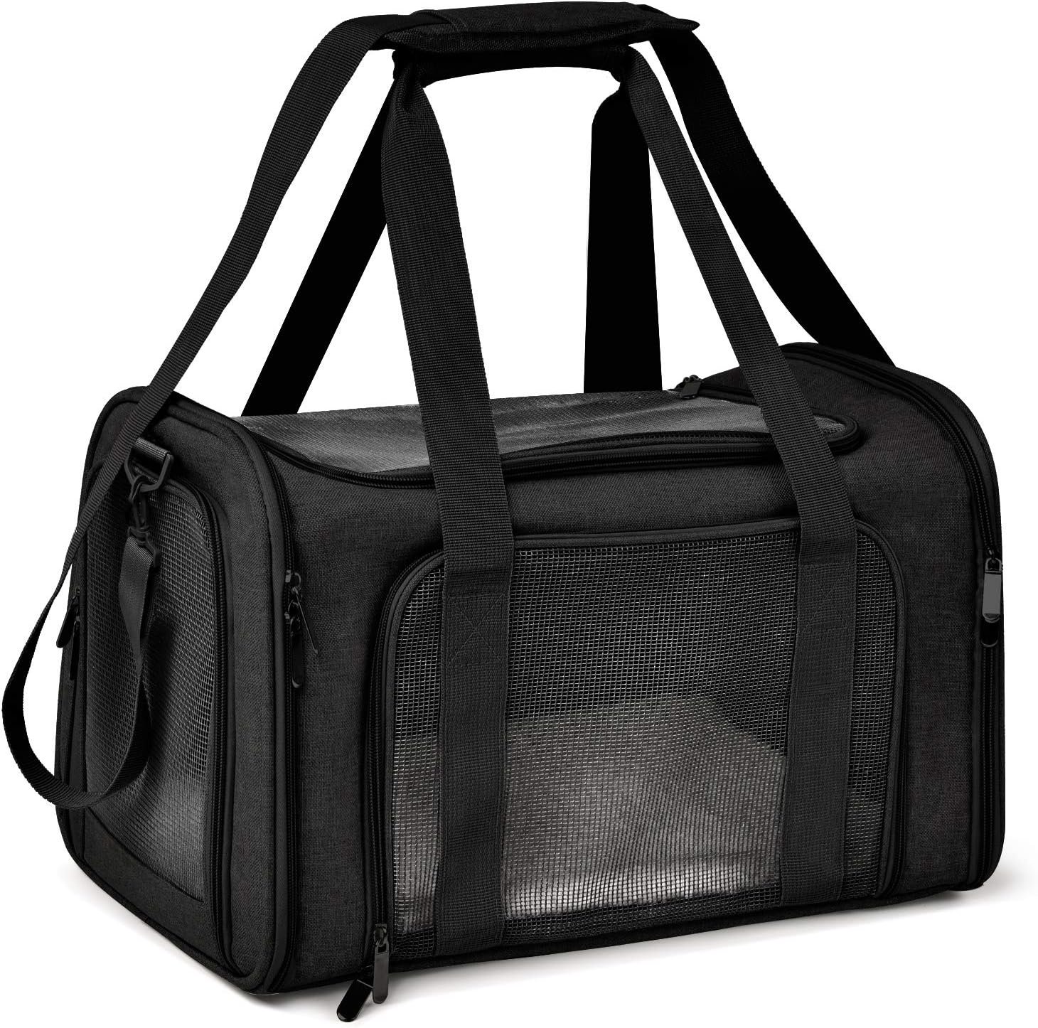 Henkelion Cat Carriers Dog Carrier Pet Carrier for Small / Medium Cats Dogs Puppies (Up To 15lbs), TSA Airline Approved Small Dog Carrier Soft Sided, Collapsible Waterproof Travel Puppy Carrier -Black