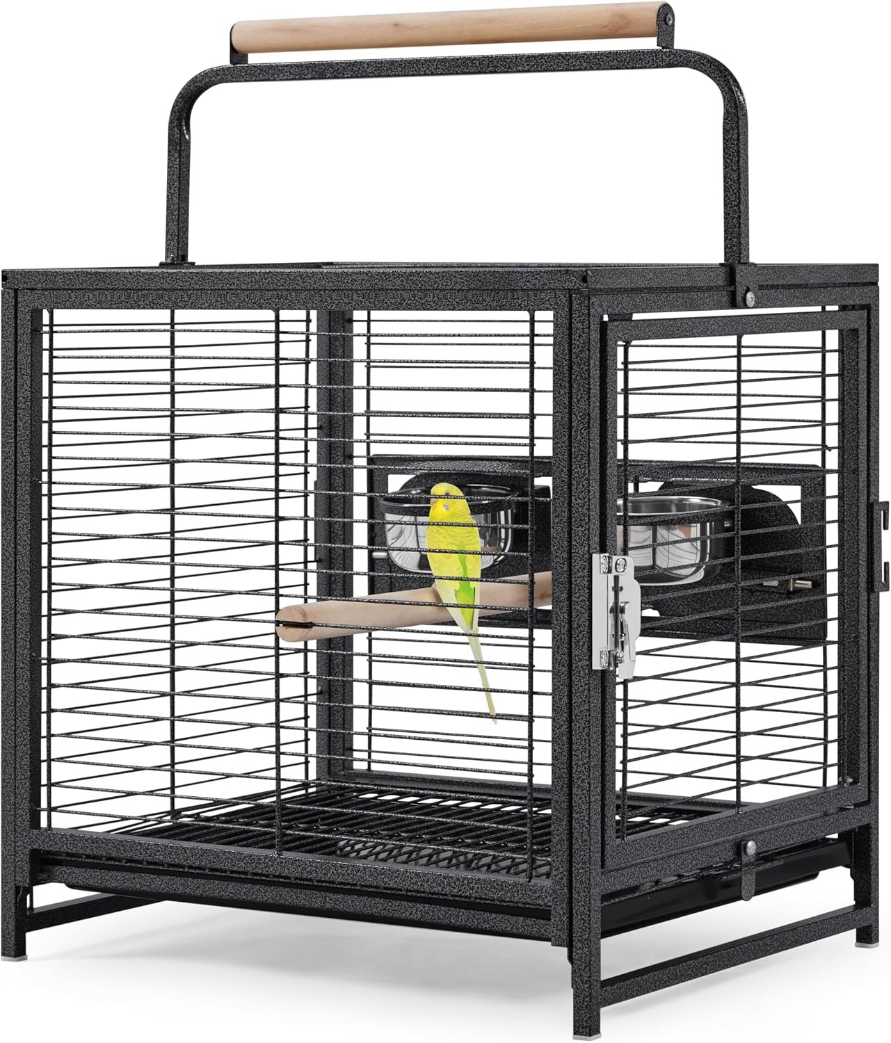 Yaheetech 25.5″ Small Bird Cage, Wrought Iron Bird Travel Cage with Wooden Perch Handle & Seed Guard for Conures, Budgies, Lovebirds & Small to Medium Birds