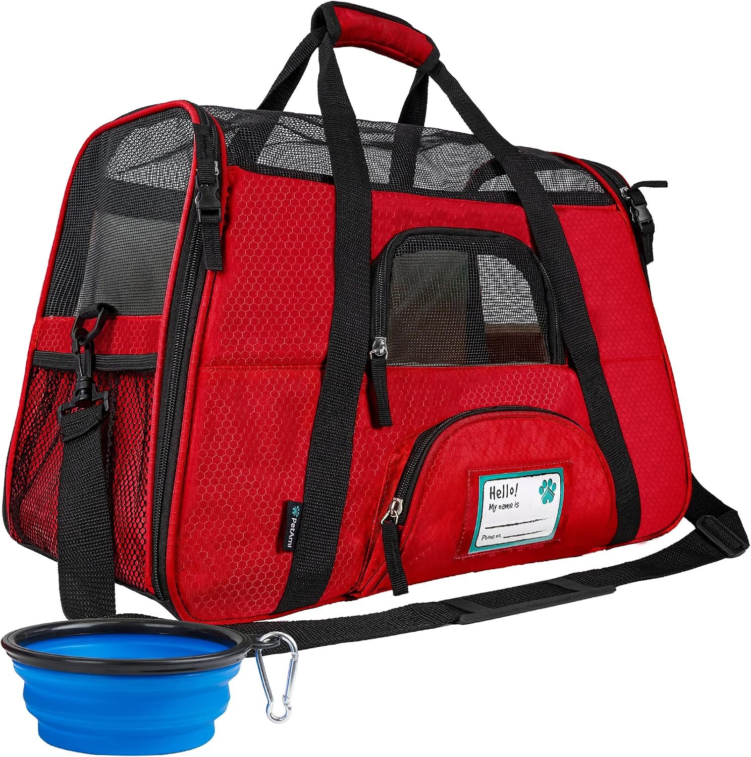PetAmi Airline Approved Pet Carrier for Cats & Small Dogs, Small, Red | Soft Sided TSA Travel Bag, Sherpa Bed, Breathable Mesh Ventilation, Collapsible Bowl, Fits Under Seat, Up to 18 lbs