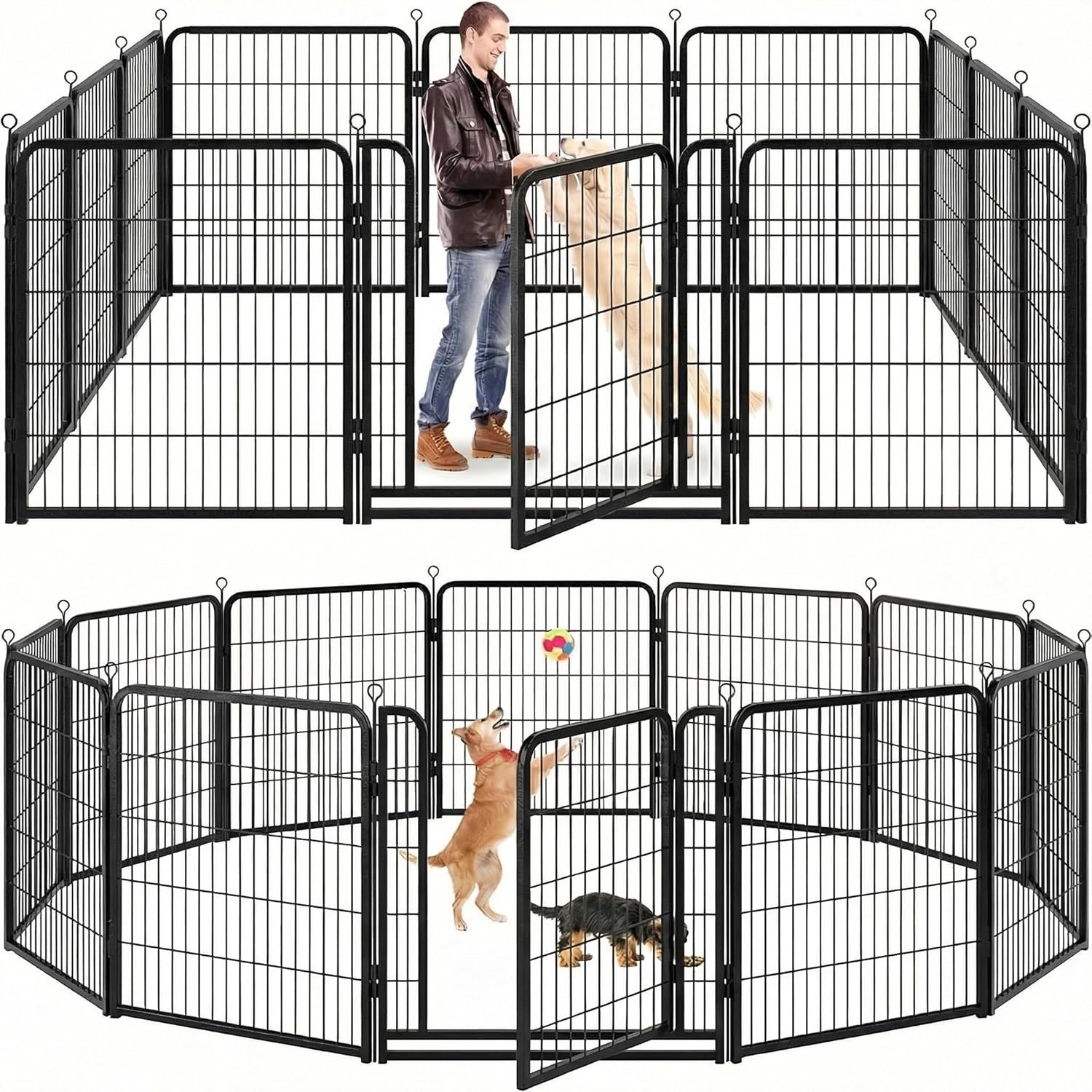 Kfvigoho Dog Playpen Outdoor Extra Wide 12 Panels Heavy Duty Dog Fence 40″ | Anti-Rust Coating-Strengthened Dog Fence with Doors Portable for RV Camping Yard, Total 32FT, 79 Sq.ft, Snowy Black
