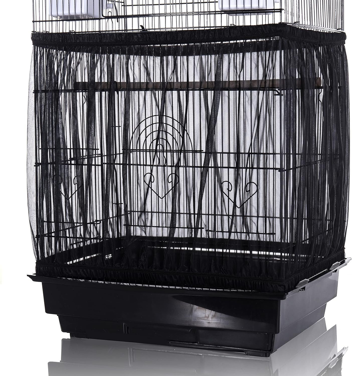 Tamu style Bird Cage Seed Catcher, Large, Stretchy Form Fitting Mesh Skirt Cover for Parrot Enclosures, Light and Breathable Fabric, Prevent Scatter and Mess, Reusable,Adjustable, Lightweight,Black | Stretchy bird cage cover with nylon netting; breathable net catches seeds and feathers while allowing airflow and light