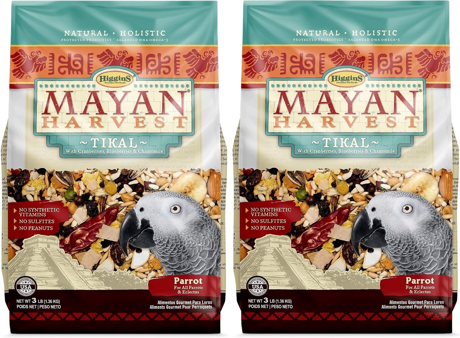 Higgins 2 Pack of Mayan Harvest Tikal Parrot Food, 3 Pounds Each