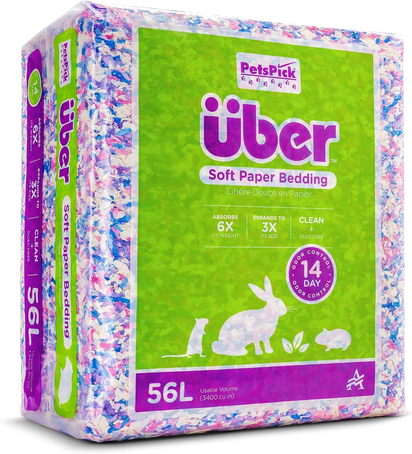 PETSPICK Uber Soft Paper Pet Bedding for Small Animals, Confetti, 56L