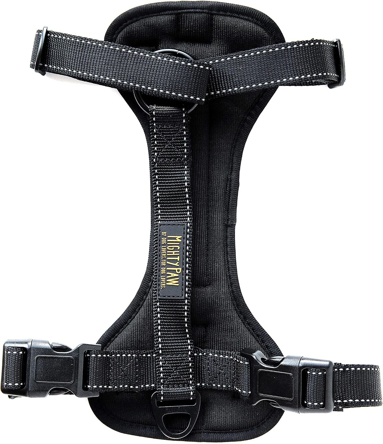 Mighty Paw Dog Car Harness – Vehicle Safety Gear – 2 Leash Attachment – Adjustable Straps – Reflective Stitching – Soft Padding – Standard Harness Functionality – No Pull Front Leash Attachment – L