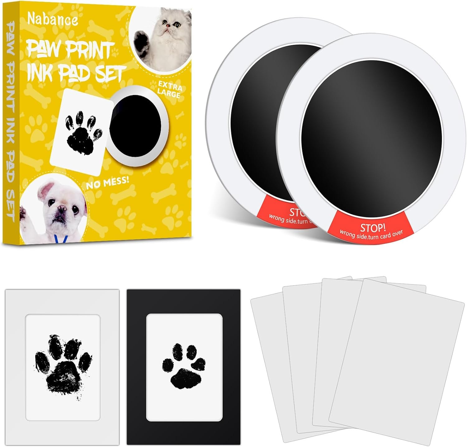 Nabance Inkless Paw Print Kit for Dogs, Cats, Pet Paw & Nose Print, 2 Pack
